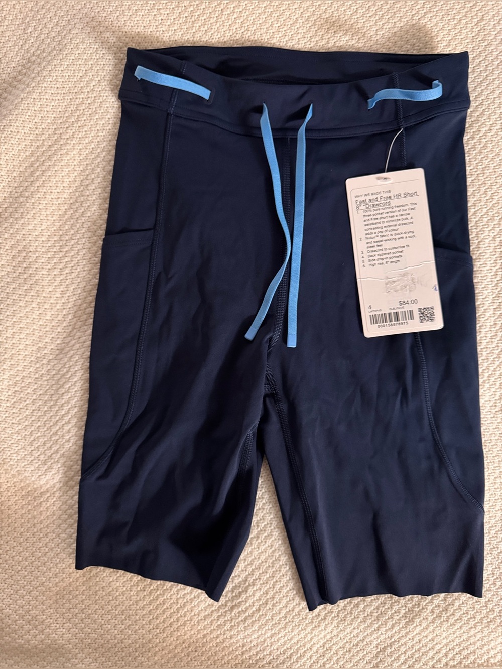 lululemon athletica Men's Navy Swim Jammer with Light Blue Drawcord